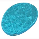 Metallic-finish Textured Oval Acrylic Bead - Bright Blue