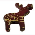 Acrylic Painted Reindeeer Bead-Pendant - RedBrown with Gold Swirls