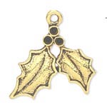 Cast Alloy Holly Leaves Charm-Pendant - Antique Gold