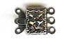 Clasp - Box - Square - approx 10 mm wide by 13 mm hole-to-hole - 3-strand - nickel plated