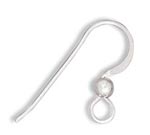 Earring Hook (Shepherds Hook) - 21 mm flat with 3 mm bead - Sterling Silver (per pair)