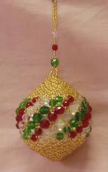 "Louisa" Beaded Christmas Ornament in Red, Green and Gold