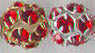 Czech Lead Crystal - Rhinestone Balls - gold-plated casing - 8 mm diameter - Ruby (eaches)