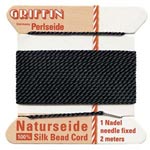 Bead Thread - Naturseide - 100 % silk - Black - Size 10 (0.90 mm) - 2 m card with needle attached
