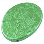Metallic-finish Textured Oval Acrylic Bead - Light Green