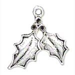 Cast Alloy Holly Leaves Charm-Pendant - Antique Silver