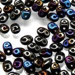 Czech 2-hole Super Duo Beads - Black AB (Jet Azuro) - 10 grammes