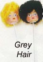 Doll Head - Girl Head - Curly Top with Grey Hair - 25 mm - on pick