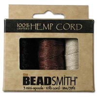 Natural Hemp Cord - Dyed Colours - 3 x 18 m Spools - 1 each of Natural, Brown & Black